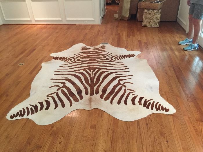 Zebra cowhide throw rug
