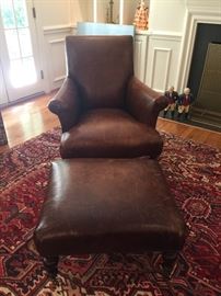 Restoration Hardware Leather Chair and Ottoman