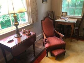 drop leaf table with drawer, Armchair With Stool Footrest 