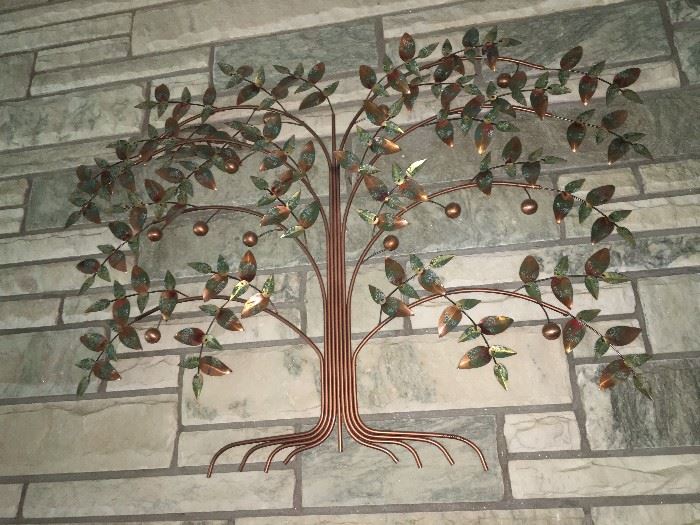 Copper Metal Art Tree - signed