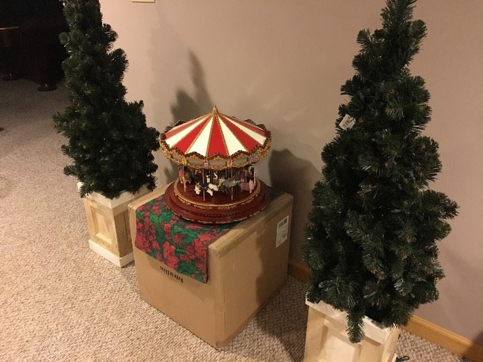 Christmas carousel + small potted trees