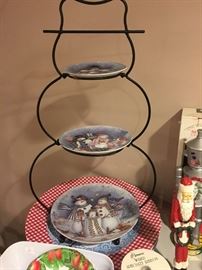 Snowman tiered plates