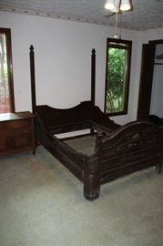 Carved walnut bed, two poster