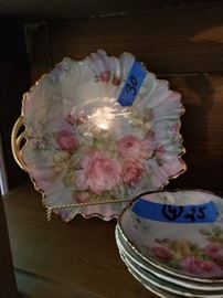 Porcelain cake plate and porcelain dessert plates
