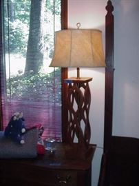 Mid-century wood lamp--tall with undulating wood supports