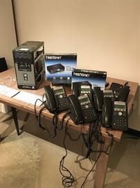 CPU for parts (hard drive removed), set of 6 voip phone system with electric cords if needed, used apple key boards only useful for parts