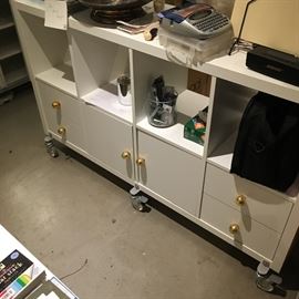 Cubical and drawer/door unit retro fitted with gold knobs... on caster