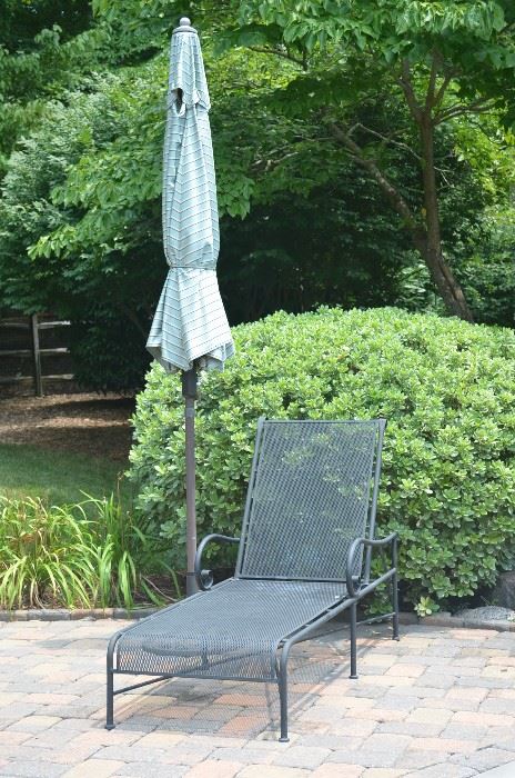 Wrought Iron Chaise & umbrella w/ stand