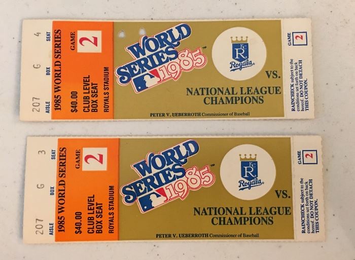 Two 1985 World Series Ticket Stubs - Kansas City KC Royals World Champions 