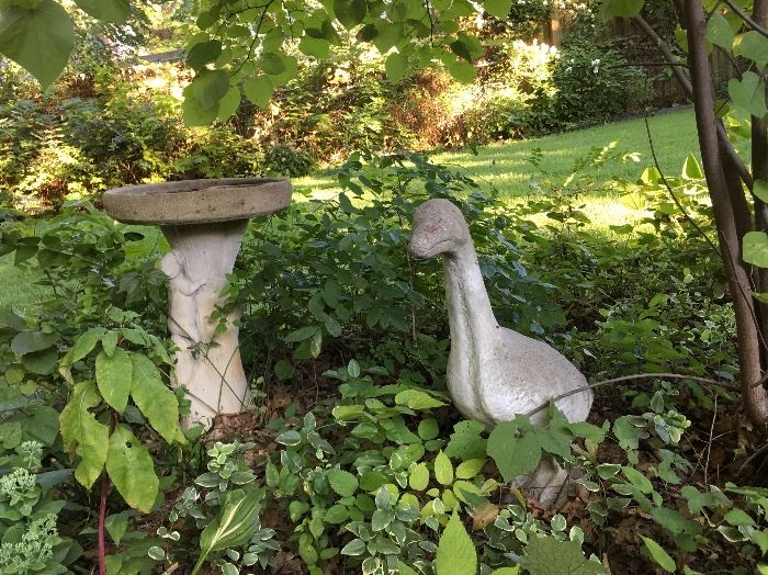 Concrete Squirrel Birdbath & Statue 