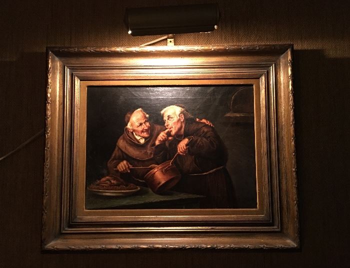 Oil on Canvas. D. Farnetti (Italian) Friars; 22”x18” w/ frame; 15”x11” without. Late 19th Century; circa 1890’s. 