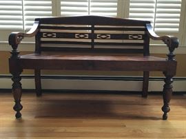 Hand Carved Wooden Bench 