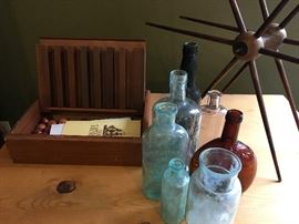 Vintage Bottles, Primitive Textile 