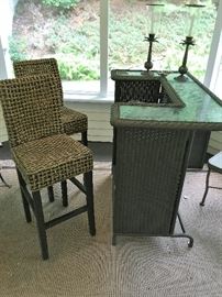 Wicker Outside Bar and Bar Stools