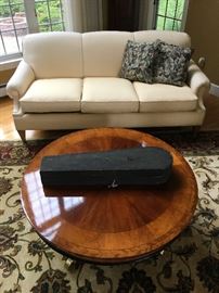 Drexel Furniture Sofa, Inlaid Coffee Table, Antique Wooden Violin Case