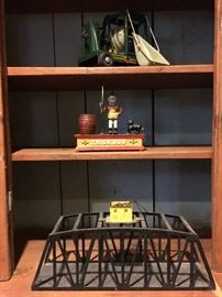 Tin Toys, Train Trestle, Cast Iron Bank  