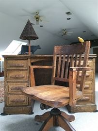 Double Pedestal Desk, Cow Lamp