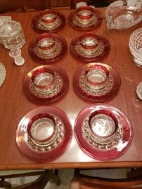 Kings Crown Ruby Red Flash Thumbprint Plates & Bowls