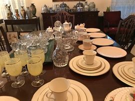 Overview of the sale featuring a large variety of China, Crystal, vintage furniture and decor