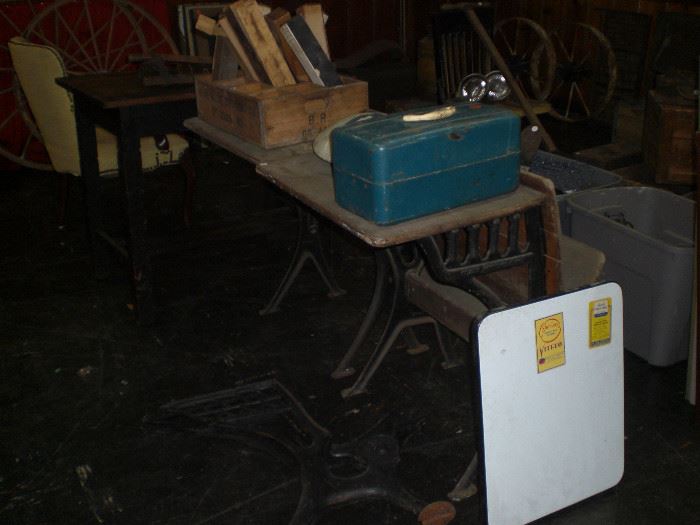 iron and wood school desks