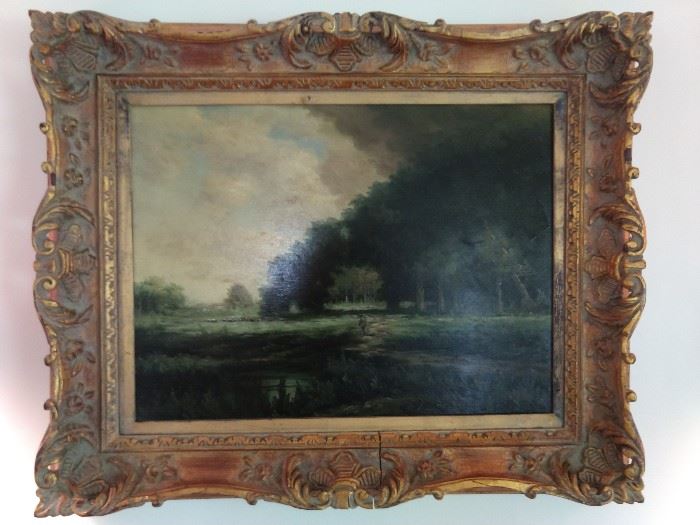 Vintage, artist signed oil on canvas, in aged wooden frame. 