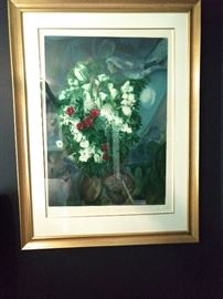 "Le Bouquet Aux Amoureux Volants" nicely framed/matted Marc Chagall signed/numbered 708/750.