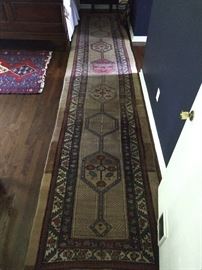 Vintage hand woven tribal runner, 100% wool face, measures 14' x 3' 3".