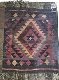 Hand woven Turkish kilim rug, 100% wool, measure 2' 6" x 2' 10".