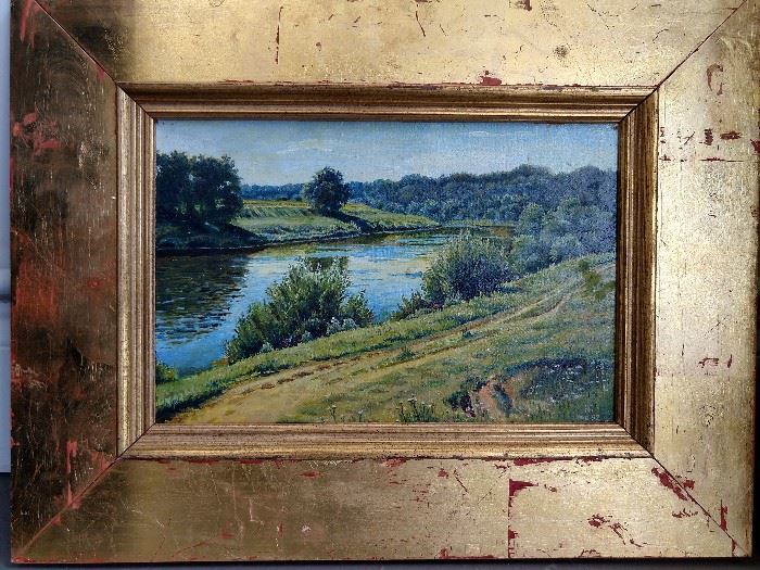 Original oil on canvas landscape, by Russian artist signed "HG" 1992.
