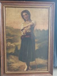 Original 19th century oil on canvas of peasant girl. Next pic is the reverse - you KNOW it's old!