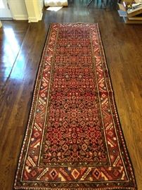 Vintage hand woven Persian Heriz runner, 100% wool face, measures 3' 8" x 10' 1".