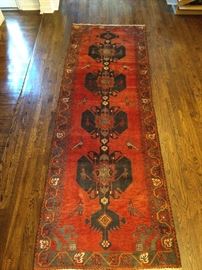 Vintage hand woven Persian Viss runner, 100% wool face, measures 3' 6" x 10' 2".
