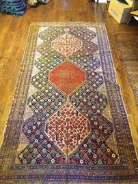 Vintage hand woven Afghan tribal gallery runner, 100% wool face and warp, measures 9' 7" x 5' 4".