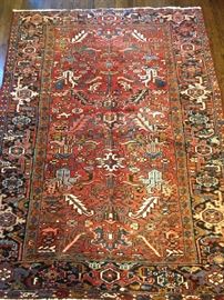 Vintage hand woven Persian Heriz rung, 100% wool face, measures 5' 9" x 7' 9".