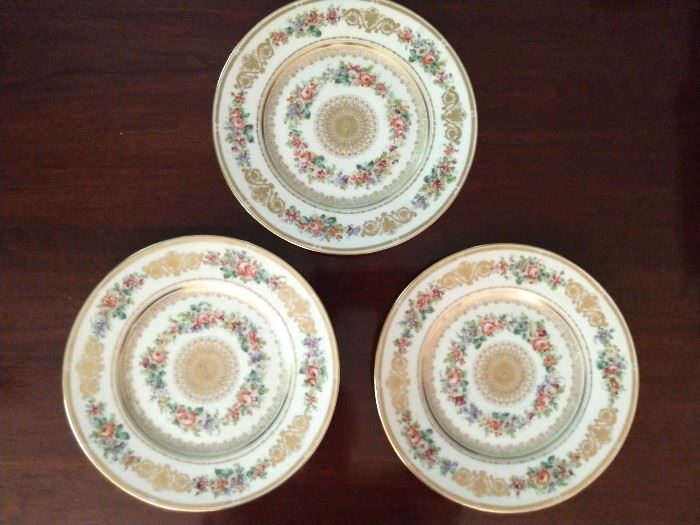 There is a set of eight of these 9 3/4" hand decorated dinner plates "Chateau De Neuilly"; three pictured.