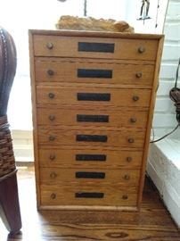 Vintage oak, 8-drawer German silver chest, each drawer with pacific cloth lining.