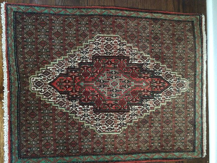 Vintage hand woven Persian Bijar rug, 100% wool face, measures 2' 6" x 3' 1".