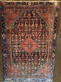 Vintage hand woven Persian Malayer Sarouk rug, 100% wool face, measures 4' 2" x 6' 2".