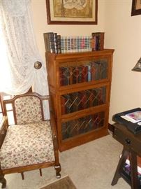 Antique Barrister's bookcase with leaded glass doors, Antique Chair