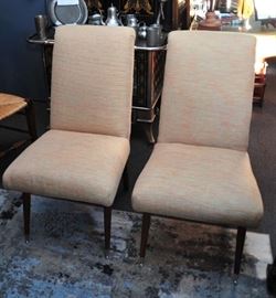 Six Post Modern Upholstered Dining Chairs .