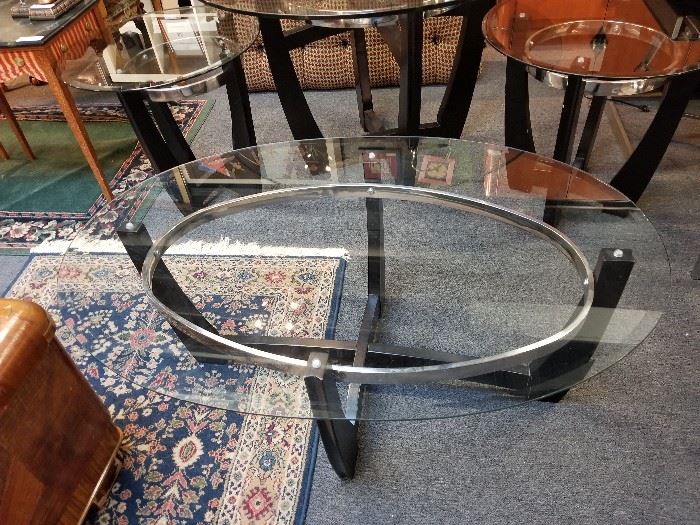 Modern Black & Chrome Cocktail Table.