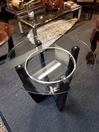 2 Modern Black Glass & Chrome Side Tables.