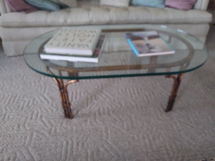  Bamboo and rattan coffee table with glass top