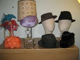 ladies & men's hats, old alarm clock