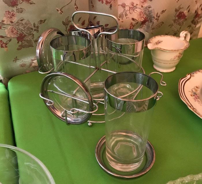 Cocktail Glasses with Coasters and Caddy