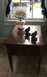 End Table, Glass Lamp