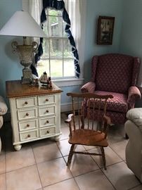 Cranberry Wingback Chair, Shabby Chic End Table