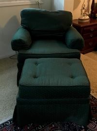 Green Upholstered Chair with Ottoman