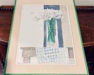 Original Watercolor by Joe Allen Hong Signed - 1968 "Paperwhites".  Joe Allen Hong was a fashion designer and artist.  He designed Grace Kelly's Bridesmaids' dressed in 1956 for the Royal Wedding.