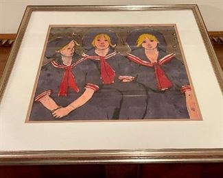 Original Art by Bernice ~ Signed                                          Three School Girls